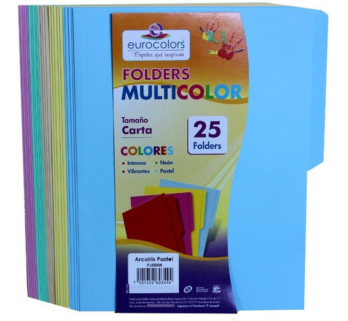 25 Folders Carta Paquete Surtido Colores Pastel