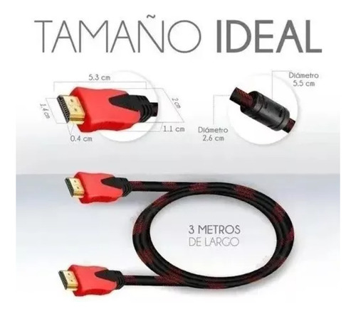 De Cable Hdmi 3 Metros Full Hd 1080p Para Laptop Tv Pc