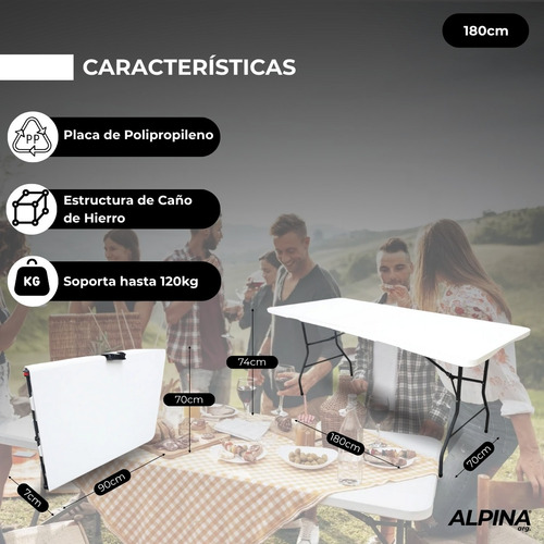 Combo 2 Mesas De Exterior Alpina Picnic 180 Cm Camping