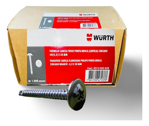 Tornillo Wurth Cabeza Lenteja Pta Broca Zn. 4.2x38m 1000un