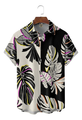 L Camisa Hawaiana Unisex Con Hojas Plantas Tropicales, Cami