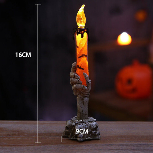 Vela Led Luminosa Calavera Halloween Craneo Mano Naranja
