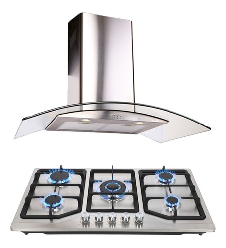 Combo Parrilla 86cm Inox Y Campana Cristal Curvo 3720 Pared