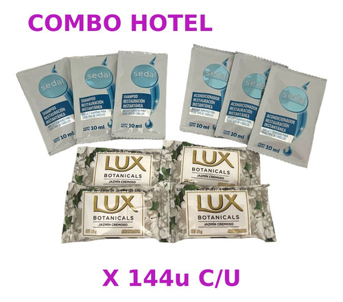 Combo Hotel Hotelero Shampoo Acond Sedal Jabon Lux X 144 C/u
