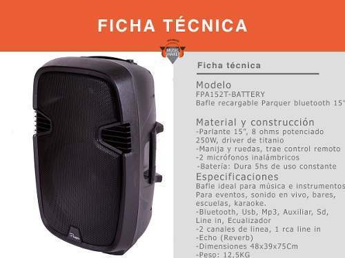 Bafle Potenciado Bateria Recargable Parquer 15 Usb Bluetooth