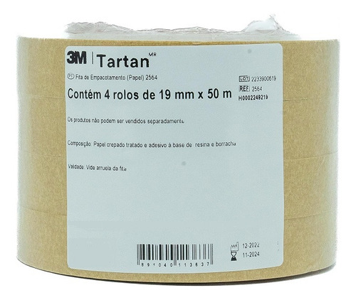 Kit 4 Fita Empacotamento 3m Tartan Papel 2564 19mm X 50m