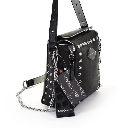 Imagen 4 de 6 de Cartera Bandolera Las Oreiro Morral Mujer Tachas Negra