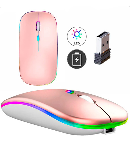 Mouse Sem Fio Recarregável Wireless Optico Led Rgb Ergonômico Sem Fio Para Pc Desktop Notebook Tablet Smartphone Homeroarte Rosa