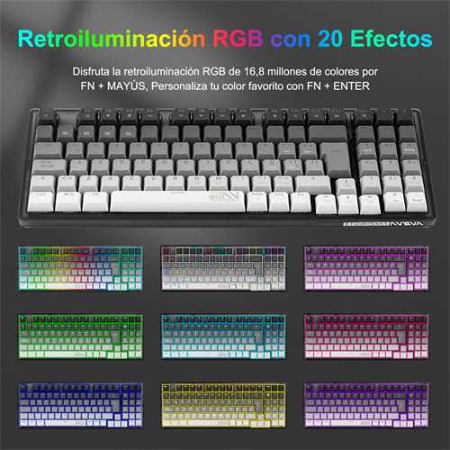 Terport 90% Teclado Mecánico Inalambrico En Español Tr95 Volcán, Bluetooth+usb+cable Removible, Outemu Red Switch Hotswap, 95 Teclas Antighosting, Luces Rgb, Juegos&oficina Win/mac