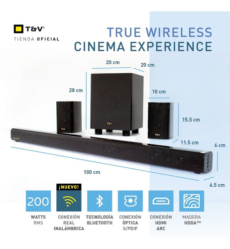 Imagen 2 de 9 de Barra De Sonido Home Theater 5.1 Inalambrica 200w 4k Hdmi