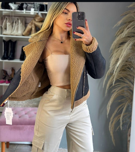 Campera Gamulán Ecocuero Gamuzado Con Corderito Importado