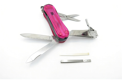 Navaja Multiuso Wenger 1.580.011.424.x Color Rosa Traslúcido Con 9 Herramientas
