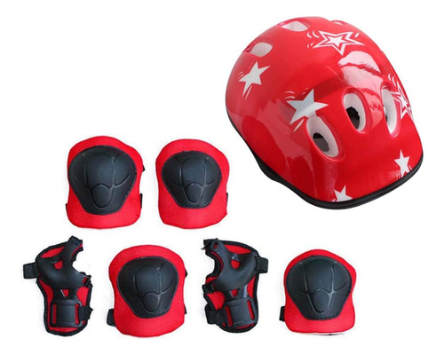 Casco Bicicleta Rodilleras Infantil Niños Anticaída Rojo