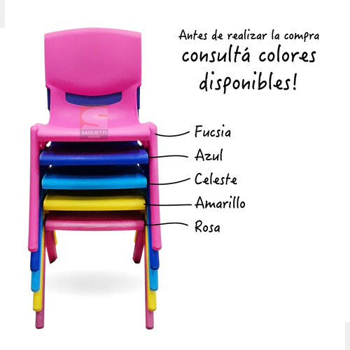 Imagen 4 de 8 de Silla Sillita Plastica Apilable Reforzada Niños Colores X 2