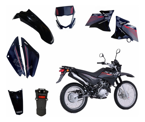 Kit Plástico Yamaha Xtz 125 Negro Con Calcas Y Porta Placa 