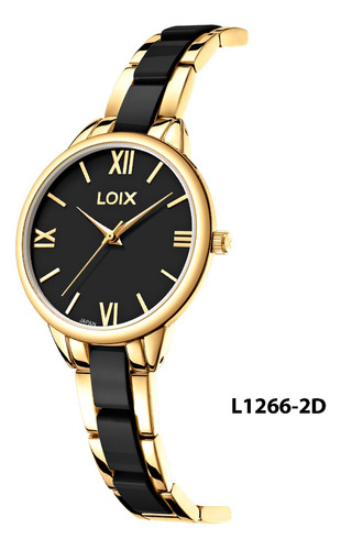 Reloj Mujer Loix® L1266-2 Dorado Con Negro, Tablero Negro