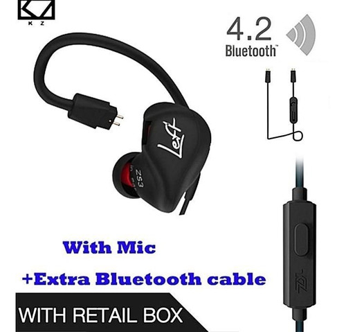 Auriculares Kz Zs3 Con Mic + Modulo De Bluetooth 4.2