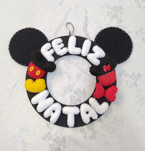 Guirlanda Artesanal Feliz Natal Orelha Mickey Disney