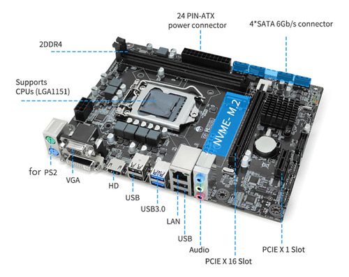 H310 Lga 1151 Placa Base, Ranura De Memoria Ddr4 Ddr4, Lga11