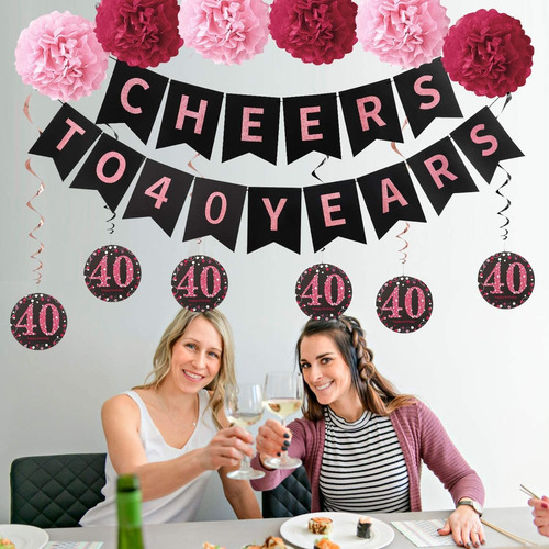 Imagen 6 de 6 de Kit De Decoracion Para Fiesta De 40 Cumpleaños De Oro Rosa