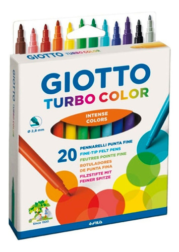 Marcadores Giotto X 20 Colores Turbo Color Punta Media Fina