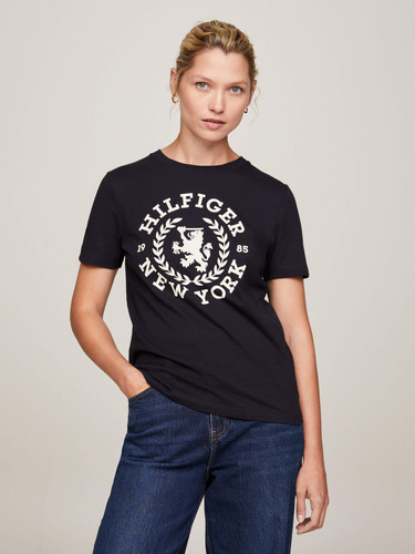 Playera Azul Con Escudo Bordado De Mujer Tommy Hilfiger