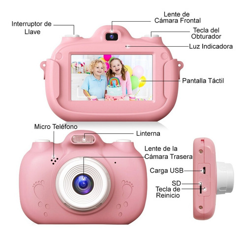 Imagen 7 de 8 de Cámara Digital Video Niño Niña 32gb Lente 1080p