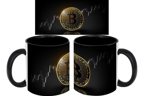 Taza Negra Ceramica C/ Caj Bitcoin Criptomonedas Criptos 468