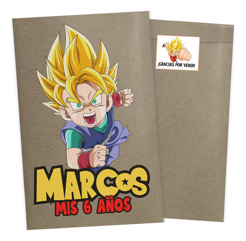 30 Bolsitas Kraft Dragon Ball Personalizadas Sticker Cumples