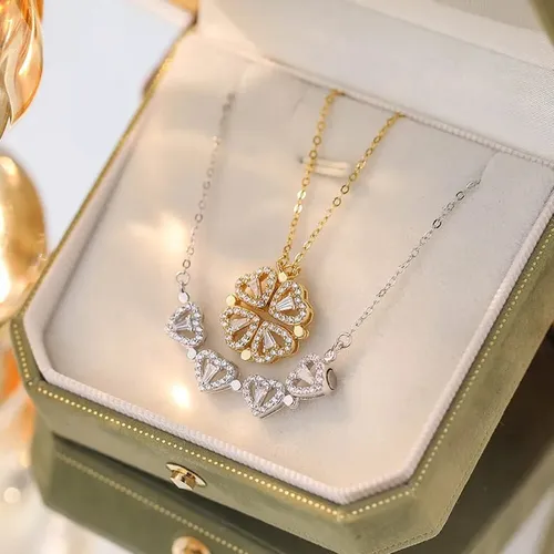 Colar Trevo De Corações+ Caixa Com 6 Rosas (envio Imediato)