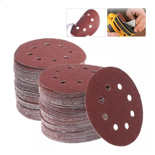 Kit 100 Disco Lixa 8 Furos 125mm 5 Pol Lixadeira Orbital