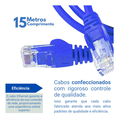 Cabo De Rede Ethernet 15m Cat6 Azul Lan Internet Crimpado