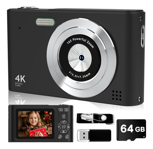 Digital Camera Fhd 1080p With 64gb Card 16x Zoom Color Negro