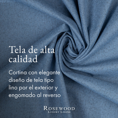 Cortina 100% Blackout 240x132 Engomada X2 Rosewood Tipo Lino Color Azul Denim