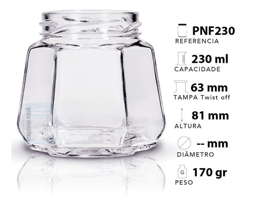 Imagem 3 de 6 de 10 Potes De Vidro Sextavado 230ml Com Tampa E Lacre