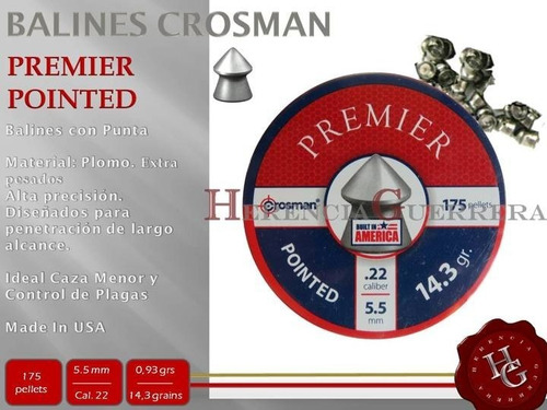 Imagen 2 de 6 de Balines Crosman Premier Pointed 5,5 Mm 175 Uds Caza Plagas