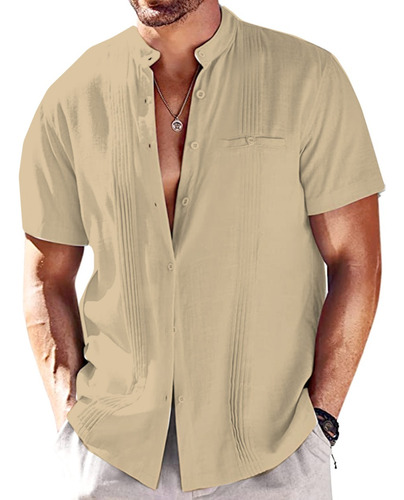 Camisa Guayabera Cubana De Lino De Playa Para Hombre