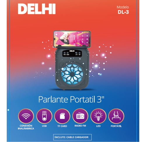 Parlante Portatil Delhi Inalambrico Bluetooth 500w 3 PuLG Color Rosa