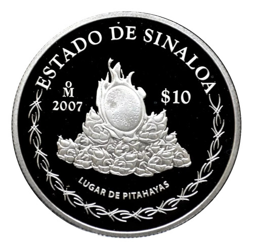Moneda $10 Estado Sinaloa Segunda Fase Plata Proof 2007