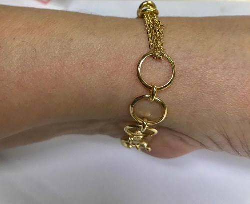 Pulseira Feminina Elos Redondo Com Argolas Ouro 18k 750 19 Cm