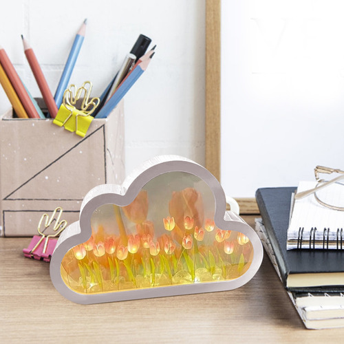 Luz De Noche Lámpara Led De Tulipanes Nube Espejo Con Luces