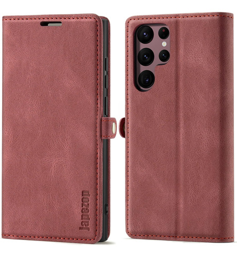 Funda Tarjetera Con Tapa De Cuero Para Galaxy S22 Ultra