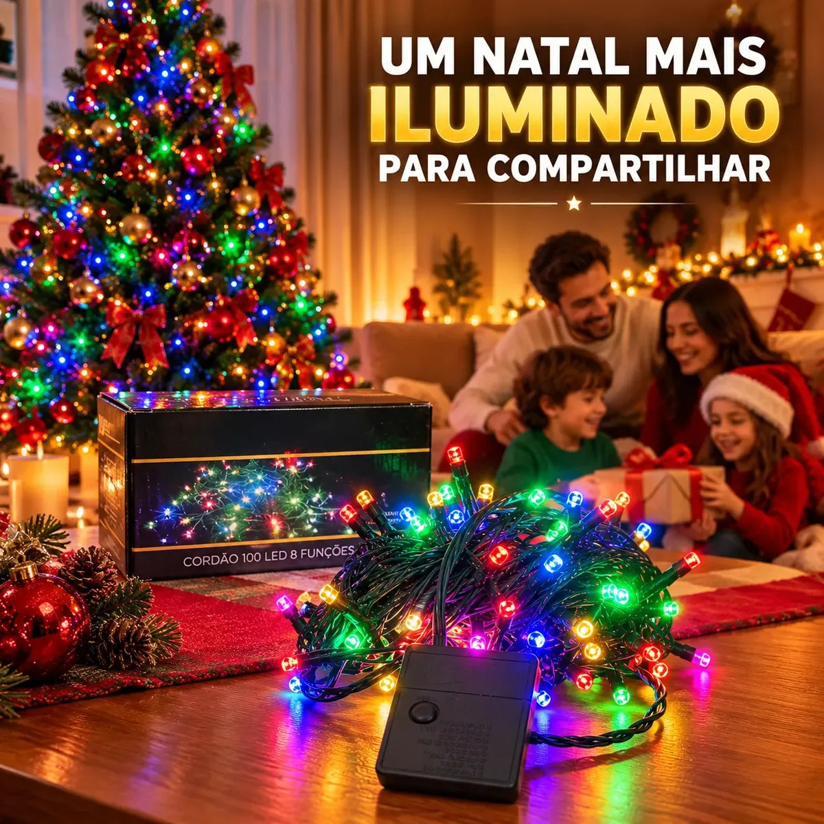 Cordão Pisca Pisca Lph 10m 100 Leds Fio Verde 8 Funções P/ Árvore Natal Luz Decoração Cor Das Luzes Colorido 110