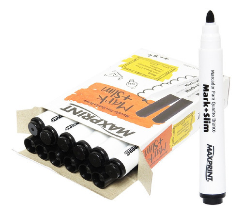 Marcador Para Quadro Branco Mark + Slim Preto - Maxprint