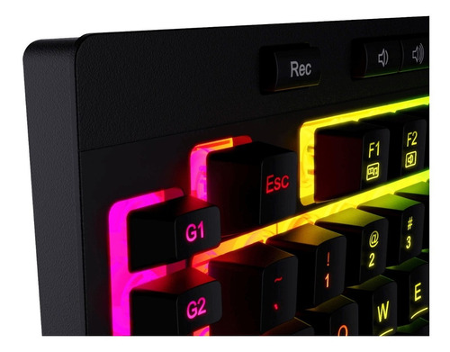 Teclado gamer Redragon Shiva K512 RGB QWERTY español latinoamérica color negro con luz RGB