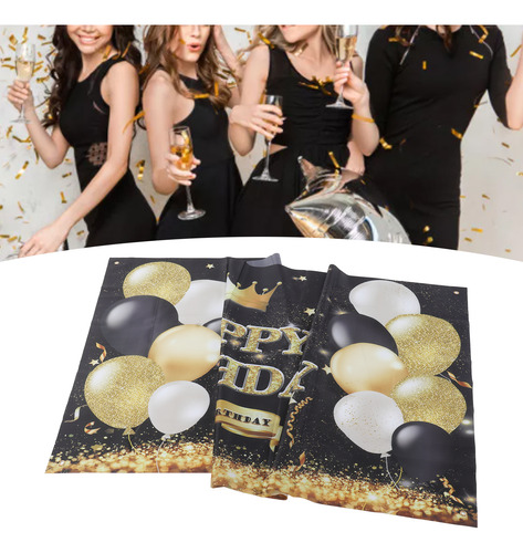 Cartel De Fondo De Feliz Cumpleaños Negro Y Dorado