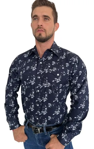 Camisa Vaquera Muralla Floreada Azul Marino Mod 4005 Cuotas sin