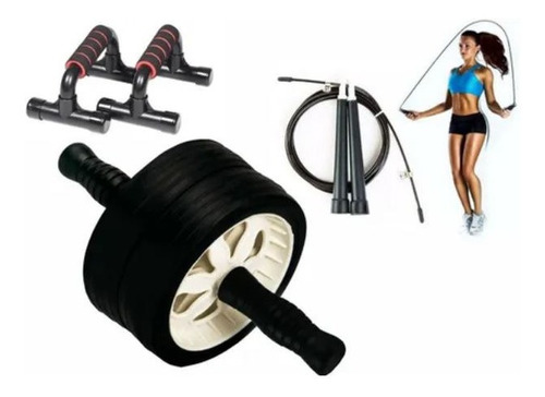 Kit Fitness Rueda Abs + Soga + Barras Push Up Entrenamiento