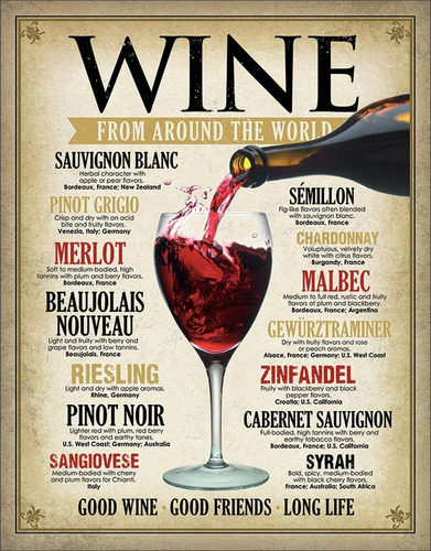 Cartel De Hojalata Wine Around The World, 12.5  W X 16 ...