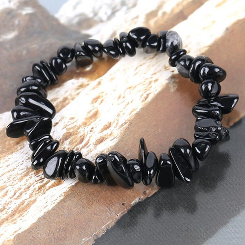 Pulsera De Obsidiana Natural En Chips